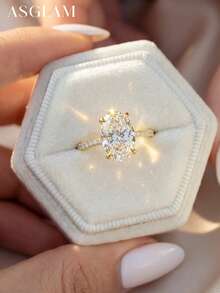 1pc 4.5 Carat Oval Colorless Moissanite Diamond Engagement Ring, Elegant Wedding Jewelry, Women's Wedding Band, Bridal Jewelry, Promise Ring - Gold - View 4