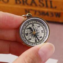 1pc Mini Compass Vintage Survival Zinc Alloy Pocket Compass With Key Ring Camping Compass Keychain Trekking Navigation Tools Thank You Gifts Teacher Accessories - Gold - View 1