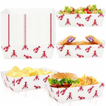 10pcs/30pcs/50pcs Crawfish Party Food Trays, Lobster-Themed Paper Plates & Supplies, Seafood Boil Birthday Party Supplies, Disposable Seafood Paper Boats, Dining Tableware - Ideal For Dinners, Picnics, And BBQ Gatherings