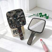 Handheld Square Makeup Mirror With Handle, Portable Wavy Design Cosmetic Mirror, Women's Personal Makeup Carry-On, Durable Electroplated Square Mirror Surface, Lightweight Travel Makeup Tool For Quick Touchups And Accurate Reflection - Silver - View 8