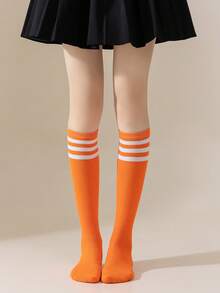 5双装/包 女士春秋季三条纹中长及膝袜，适合学生、成人、舞蹈、约会、派对和趣味装扮。 - 彩色 - 查看 3