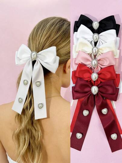 1个女士纯色休闲优雅心形珍珠蝴蝶结发夹，甜美可爱优雅高端蝴蝶发饰，适合日常通勤、节日聚会、生日派对、购物、拍照，也是送给闺蜜的礼物。
