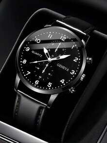 2pcs Men's Casual Quartz Watches, Minimalist Round Dial, Metal PU Strap, Suitable For Men's Holiday Gift And Daily Wear - Black - View 8