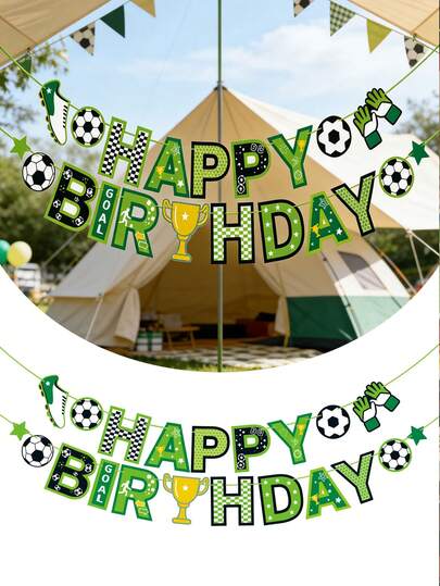 2pcs/Set Football Theme Birthday Party Banner, Football Theme Birthday Party Decoration, Sports Party Decoration Flag, Birthday Decoration Gift Cup Cake Decoration Flag Supplies, Sports Football Party Decoration