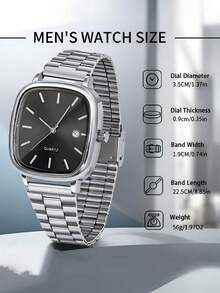 1pc Men's Quartz Watch Stainless Steel Strap Business Minimalist Bar Scale Retro Square With Calendar Function Dial Used For Daily Wear Party Decoration Or Father's Day Birthday Various Festival Gifts For Fathers And Brothers - Multicolor - View 6