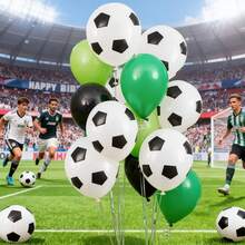 13 piezas Juego de globos de látex de 12 pulgadas con tema de fútbol verde para fiesta - Ver 1