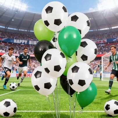 13 piezas Juego de globos de látex de 12 pulgadas con tema de fútbol verde para fiesta