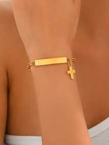 1 pieza Brazalete curvo de acero inoxidable minimalista y de moda, accesorio elegante y versátil adecuado para uso diario y vacaciones - Pulsera - Ver 1