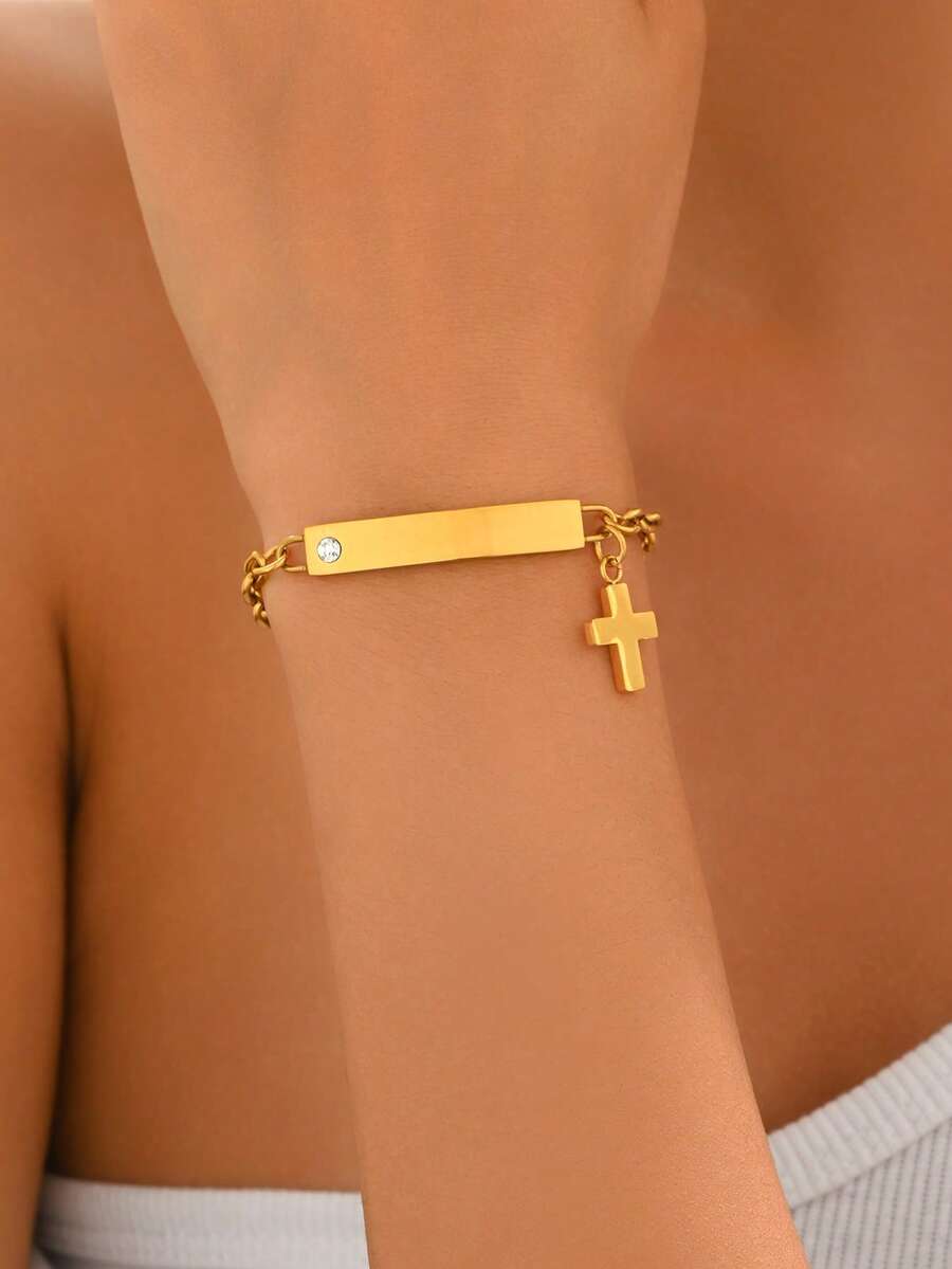 1 pieza Brazalete curvo de acero inoxidable minimalista y de moda, accesorio elegante y versátil adecuado para uso diario y vacaciones - Pulsera - Ver 1