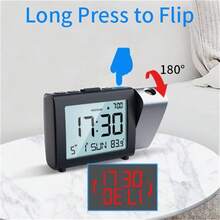 Digital Projection Alarm Clock | 3.9" LCD Screen, Temperature Display, 2-Level Volume, Snooze, USB/Battery Powered | 12/24H Format For Bedroom Office - Black - View 6