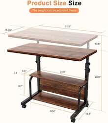 Portable Rolling Desk With Wheels, Adjustable Height 32" Computer Desk With Storage Shelves For Small Spaces, Home Office Rustic Style - 鏽棕色 - 查看 3