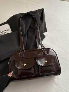 1 buah Tas Tangan Wanita Minimalis Retro dengan Dekorasi Resleting dan Pegangan Ganda untuk Penggunaan Sehari-hari dan Perjalanan Kasual - Kopi - View 8