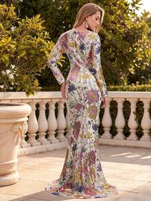 Romagic Đầm dạ hội dài tay đính sequin họa tiết hoa dành cho nữ, đầm dự tiệc cưới thanh lịch. - Nhiều màu - Xem 5