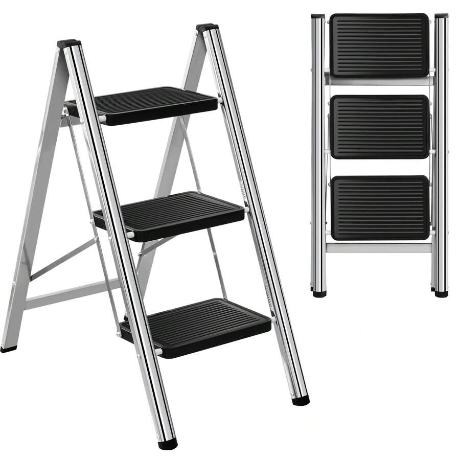Huini 3 Step Ladder Foldable Step Steel Ladder With Wide Non-Slip Pedal, Step Stool With 150 Kg Capacity, Home, Pantry, Indoor And Outdoor Use - 3-step Steel Ladder - View 1