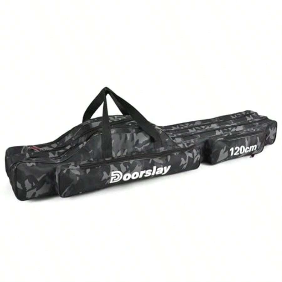 Doorslay - Funda para caña de pescar de tres capas bolsa para caña de pescar portátil plegable para exteriores impermeable para guardar aparejos de viaje organizador para pesca camping - Camuflaje City Camouflage - Ver 1