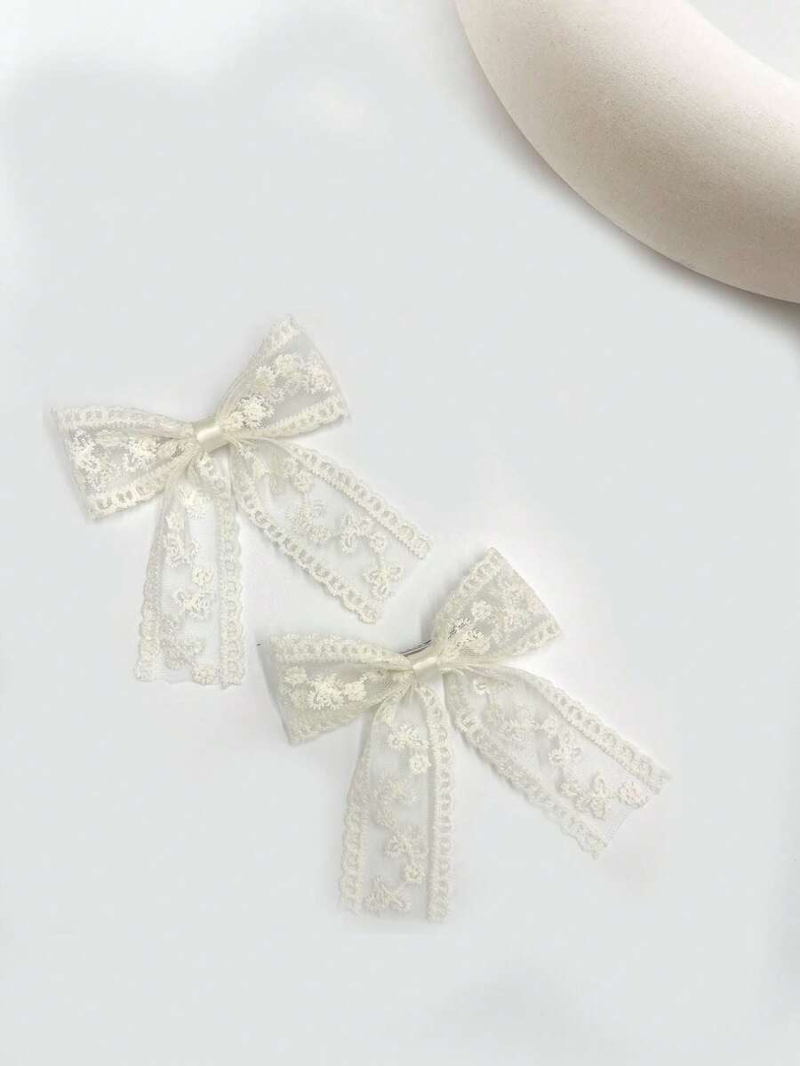 2 chiếc kẹp tóc nơ ren mùa hè - Màu be - Xem 1