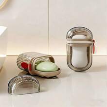 Portable Travel Soap Dish With Sealed Drain And Leak-Proof Lid - Cinza transparente - Xem 8