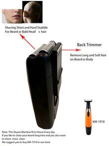 Kemei Electric Shaver KM-1102 Rechargeable Cordless Shaver For Men Twin Blade Reciprocating Beard Razor Face Care Multifunction Strong Trimmer , Men's Daily Personal Care Machine - Black - View 12