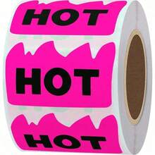 ADS Hybsk 500pcs Rave Hot Stickers 2 X 1-1/5 Inch Fluorescent Hot Flame Fire Shape Labels Marking Popular Items For Restauresent Supermarkets Stores Shops (Fluorescent Rose Red) - Màu B - Xem 1