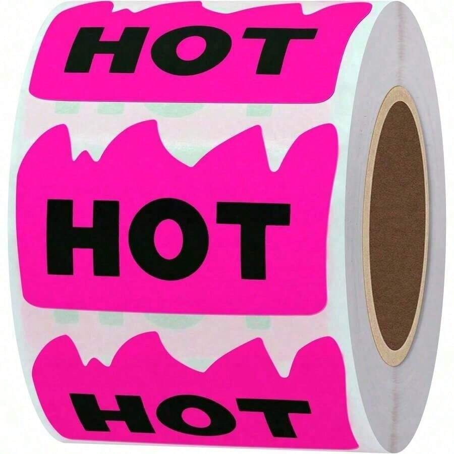 ADS Hybsk 500pcs Rave Hot Stickers 2 X 1-1/5 Inch Fluorescent Hot Flame Fire Shape Labels Marking Popular Items For Restauresent Supermarkets Stores Shops (Fluorescent Rose Red) - Màu B - Xem 1