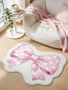 DAJIANG 1pc Cute Pink Bow Pattern Wool Rug Doormat, Suitable For Bathroom, Kitchen, Outdoor, Indoor, Bedroom, Living Room, Machine Washable, Easy To Clean, Non-Slip Bottom, Applicable For Bedroom Decor, Bathroom Decor, Holiday Decor, Room Decor, Outdoor Decor - Multicolor - View 4