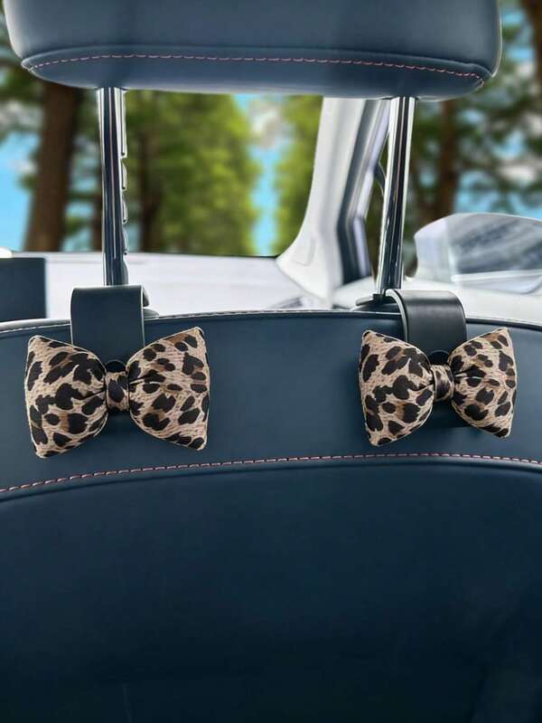 1/2pcs Cute Leopard Print Bow Car Seat Back Hanger - Leopard Bow Design, Seat Back Storage Bag, Keys, Car Accessories - Fits Most Vehicles