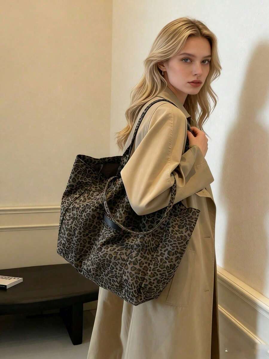 Étudiants universitaires, étudiants du secondaire, saison de la rentrée scolaire, style coréen artistique décontracté nouvelle mode, grande capacité, sensation premium, minimaliste, léger et polyvalent, vintage paresseux, imprimé léopard, sac à dos étudiant, sac fourre-tout de campus, style moderne, sac à main d'épaule pour femmes, sac fourre-tout, convient pour les voyages, les achats, les rendez-vous, cadeau pour femmes, convient aux adolescents, aux étudiantes universitaires, aux nouveaux arrivants, aux cols blancs, très convenant pour le bureau, l'université, le travail, les affaires, les déplacements, l'extérieur, etc. Article essentiel de la mode de rue