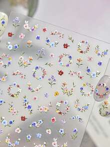 1sheet 5D Embossed Floral Nail Art Sticker Sweet Flower Wreath Self-Adhesive Decals Elegant Cottagecore DIY Manicure Decoration Nail Stickers - Multicolor - View 8