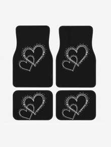 4pcs Polyester Car Floor Mats, Featuring Minimalist Black & White Heart Pattern, Suitable For Car Interior, Easy Installation & Maintenance, Fashionable & Durable - A - View 7