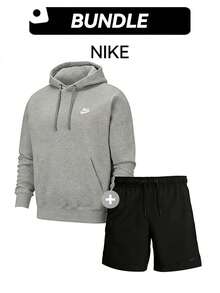 Nike Bộ áo hoodie và quần short, thoáng khí, mềm mại, nhanh khô, thích hợp cho hoạt động thể thao ngoài trời, chạy bộ, dành cho nam, màu xám và đen. - Xám đen - Xem 1