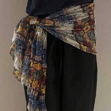 Vintage Crinkled Sash Belt With Gold Coin Charms - Boho Waist Wrap Women - 黃色長巾 - 查看 3