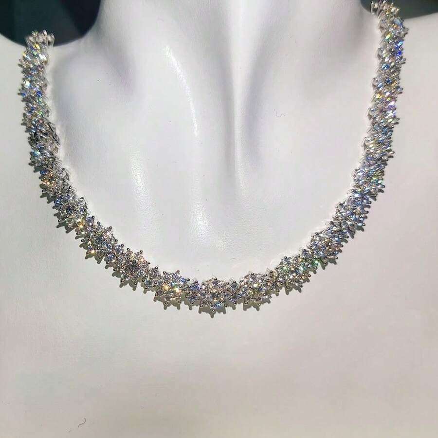 1pc S925 925 Silver Inlaid Single 0.3 Carat 4mm Moissanite Sunflower Fashionable And Atmospheric Necklace For Both Men And Women, Suitable For Engagement And Wedding Gifts, Suitable For Daily Wear, Family And Friends, Couples, Holiday Gifts - 60cm/22inch - Xem 1