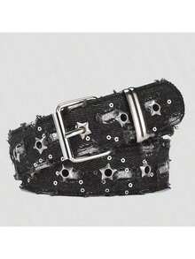 1条朋克风双扣星星腰带，韩码S码，时尚装饰腰带，复古风格，适合秋冬季节、都市经典、圣诞节、男友礼物 - 黑色-B - 查看 6