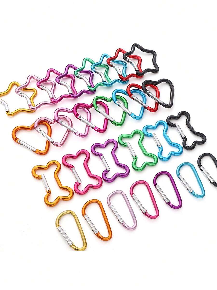 10pcs Aluminum Carabiner Keychain Clips - Assorted Shapes (Star, Heart, Bone, D-Shape) For Keys, Bags & DIY Crafts, Lightweight Metal Snap Hooks For Phone Straps & Outdoor Gear - Aluminum Carabiners - View 1