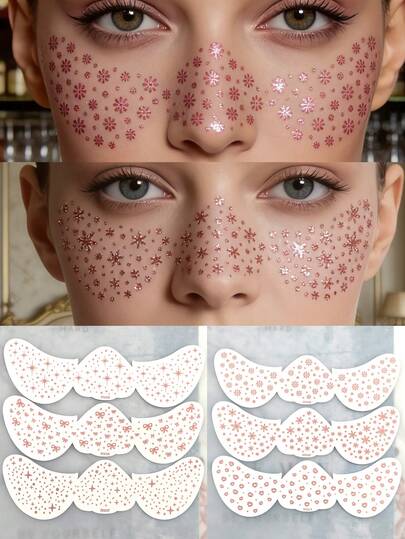 6 miếng hình xăm dán tạm thời màu hồng và vàng hình tàn nhang, có họa tiết nơ, thích hợp cho các bữa tiệc mùa xuân/hè, lễ hội âm nhạc, dùng để trang trí mặt.