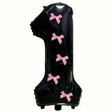 Bộ 7 bóng bay số màu đen kèm nơ hồng - từ 0-9, trang trí tiệc DIY cho sinh nhật, đám cưới, kỷ niệm, Giáng sinh, Năm mới; bơm khí heli, dễ lắp đặt, bền, dùng được trong nhà/ngoài trời, thích hợp trang trí tường và làm phông nền chụp ảnh. - Xem 5