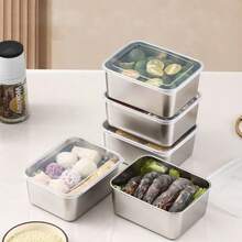 6个带盖不锈钢食品储物盒，长方形多用途备餐盒，厨房收纳冰箱盒 - 查看 3