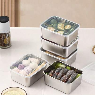 1/3/5pcs Stainless Steel Food Storage Containers With Lids, Rectangular Multi-Purpose Meal Prep Boxes, Kitchen Refrigerator Organization Containers