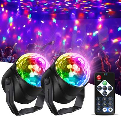 2pcs RGB Party Lights With Remote Control, 7 Modes Disco Ball Strobe Lights For DJ, Home Dance, Birthday, Wedding, Karaoke And Club Atmosphere