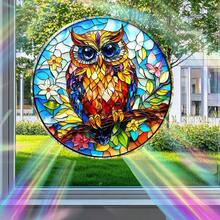 1pc Painted Glass Owl & Butterfly Static Cling Window Sticker, Reusable No Glue, Fits Windows & Glass Doors, Creates Artistic & Atmospheric Lighting Decor, Made Of PVC Material - one-size - View 2