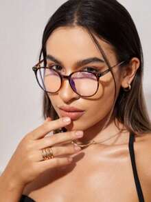 1pc Women's Simple Design Round Frame Decorative Glasses, Suitable For Daily Commute Wear - Multicolor - View 2