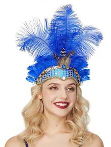 1件装嘉年华人造羽毛头饰歌舞女郎头箍女士羽毛选美头箍1920年代爵士女郎头箍万圣节 - 三條毛髮帶 - 查看 19