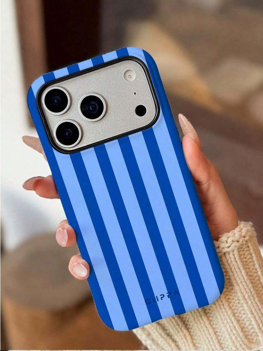 1 Piece Blue Striped Print Design Phone 17 Pro Max Case, Suitable For Phone 16 Pro Max, 15 Pro Max, 14 Pro Max, Korean Stylish And Interesting Phone Case, Compatible With 11/12/13/14/15/16 Pro Max Plus, Elegant Design Suitable For Both Men And Women, Ideal Gift For Girlfriend On Christmas, Valentine's Day, Easter, Wedding Season And Birthday - 藍色 - 查看 1