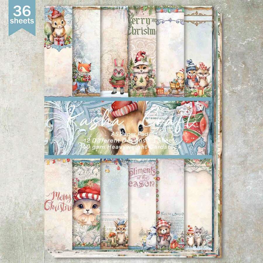 36 Sheets A5 Cute Animal Squirrel Scrapbooking Papers, Suitable For Bullet Journals, Scrapbooks, Cards And Crafts - Rectangle - View 1