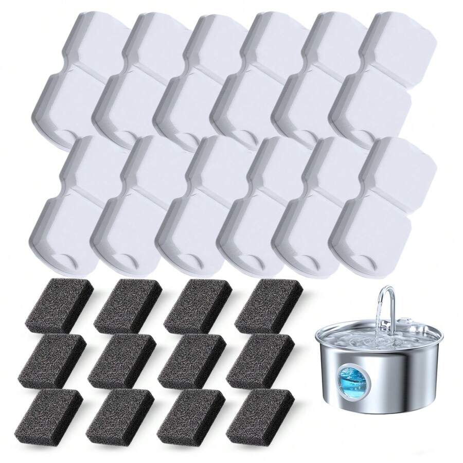 2.2L Stainless Steel Cat Water Fountain Replacement Filter - 12 Filters and 12 Sponges - View 1