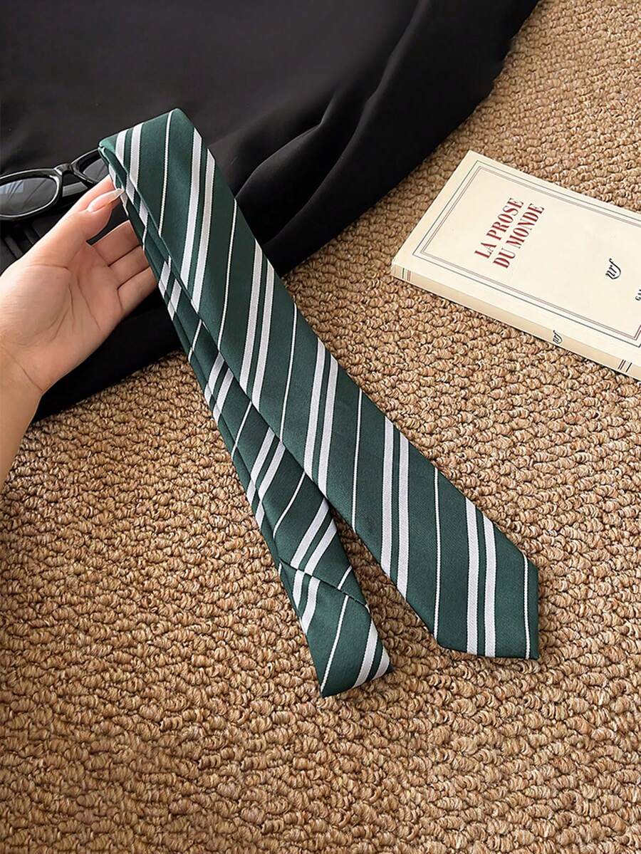 1pc Striped Casual Party Cute Street Polyester Tie, Suitable For Spring, Summer, Autumn And Winter - Green - View 1