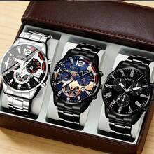 3pcs Sporty Men's Watch Set, 3 Colorblock Designs From Vibrant To Understated Black, Combining Personalized And Steadiness, Suitable For Multiple Occasions - Multicolor - View 1