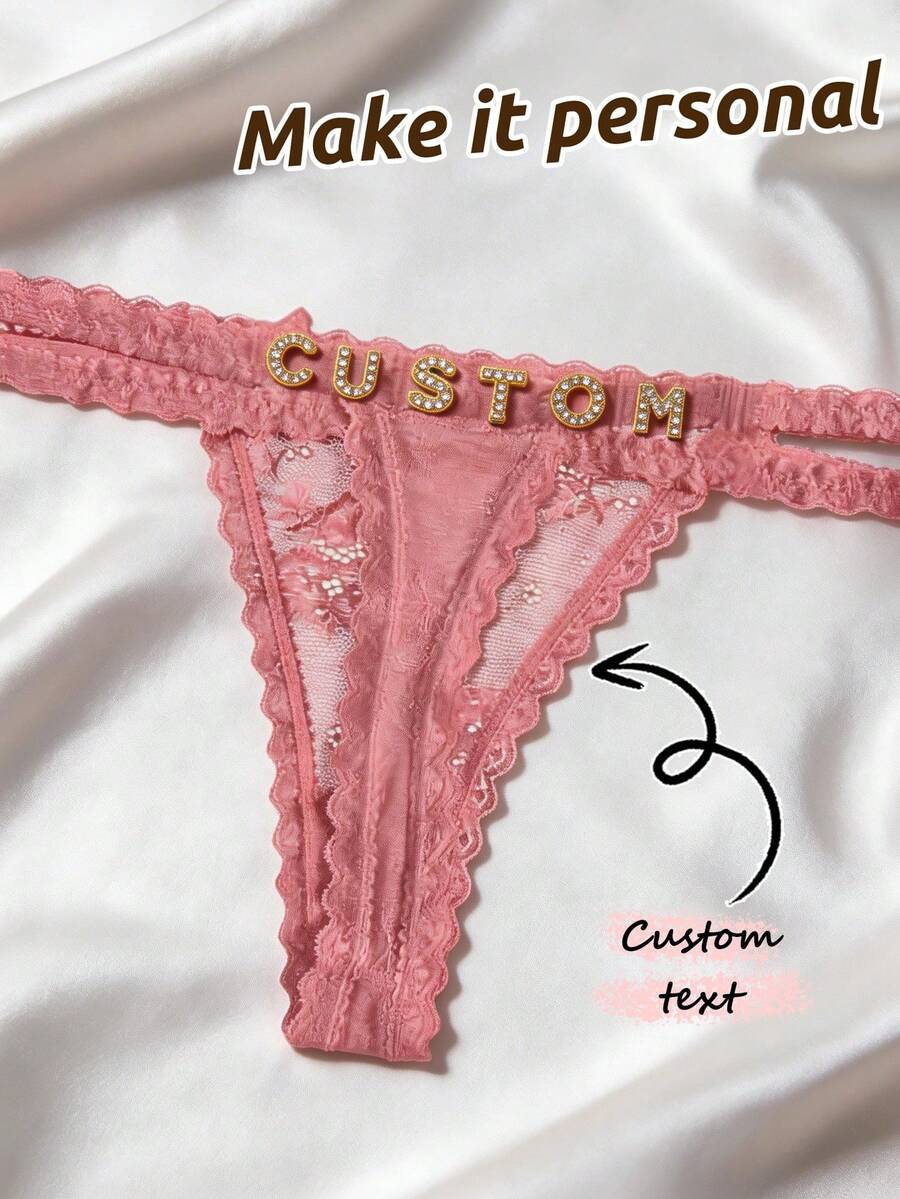 1 chiếc quần lót G-string bikini dây mảnh ren đính chữ pha lê tùy chỉnh, tên cá nhân hóa, quà tặng cho bạn gái, vợ, ngày Valentine, Giáng sinh, Halloween, Lễ Tạ ơn, sinh nhật. - Hồng - Xem 1