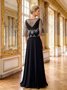Nuevo Llegado Elegante Chal de Malla con Lentejuelas de Alta Gama para Vestido de Noche - Negro - Ver 3