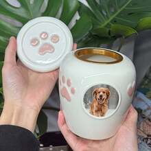 虎斑猫图案陶瓷宠物骨灰盒 - 狗狗、猫咪、兔子纪念骨灰盒 - 送给宠物主人的优雅礼物，经久耐用且易于清洁，可存放宠物骨灰，陶瓷宠物纪念骨灰盒适用于狗狗、猫咪、兔子和小型宠物，是抚慰宠物离世之痛的礼物，也可存放毛发纪念罐，优雅的宠物纪念品，可放置宠物照片和名字 - 彩色 - 查看 5